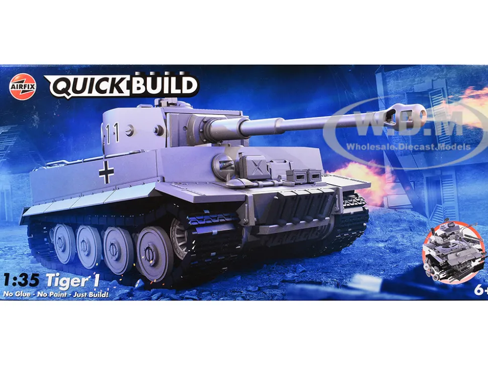 Skill 1 Model Kit Tiger I Tank "German Army" Snap Together Painted Plastic Model Tank Kit 1/35 Scale by Airfix Quickbuild