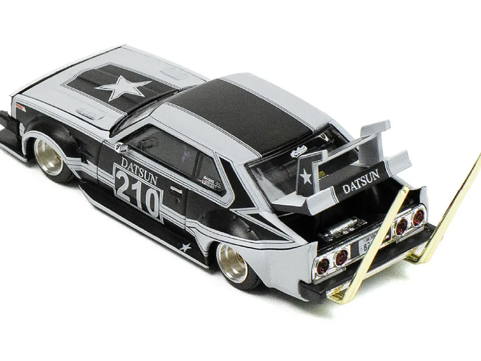 Skyline C210 "Bosozoku Style" RHD (Right Hand Drive) #210 Matt Black and Silver 1/64 Diecast Model Car by Pop Race