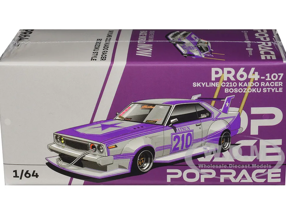 Skyline C210 Kaido Racer "Bosozoku Style" RHD (Right Hand Drive) #210 Purple and Silver 1/64 Diecast Model Car by Pop Race