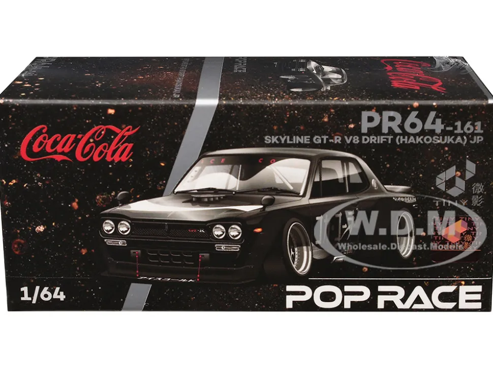 Skyline GT-R V8 Drift "Hakosuka" RHD (Right Hand Drive) "Coca-Cola" Black 1/64 Diecast Model Car by Pop Race