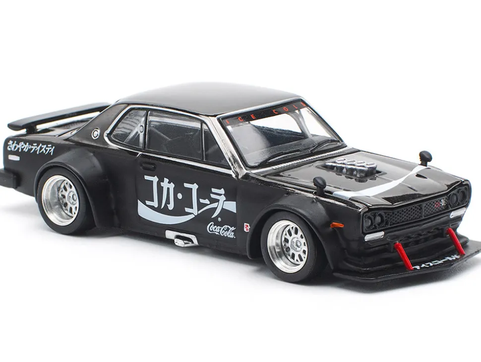Skyline GT-R V8 Drift "Hakosuka" RHD (Right Hand Drive) "Coca-Cola" Black 1/64 Diecast Model Car by Pop Race