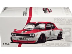 Skyline GT-R V8 Drift "Hakosuka" RHD (Right Hand Drive) #10 "Watanabe" Red and Cream 1/64 Diecast Model Car by Pop Race