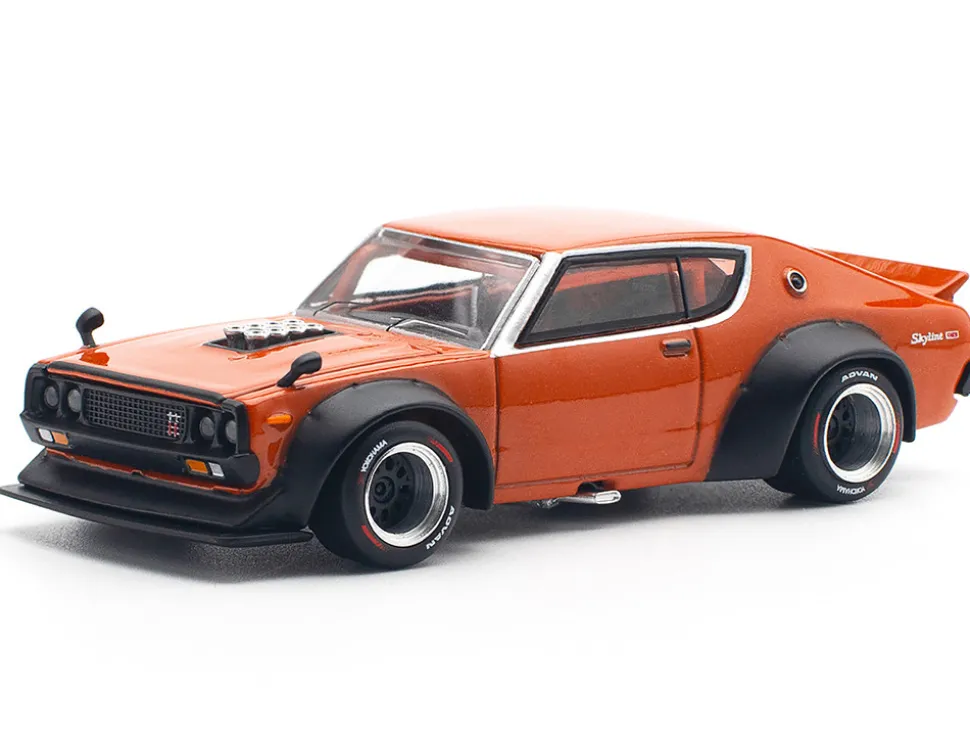 Skyline GT-R V8 Drift "Kenmeri" RHD (Right Hand Drive) Orange Metallic 1/64 Diecast Model Car by Pop Race