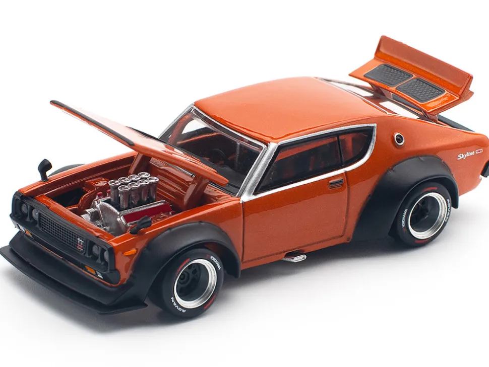 Skyline GT-R V8 Drift "Kenmeri" RHD (Right Hand Drive) Orange Metallic 1/64 Diecast Model Car by Pop Race