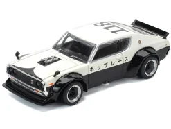 Skyline KPGC110 "Kenmeri" RHD (Right Hand Drive) "Japan National Police Agency Livery" Black and White 1/64 Diecast Model Car by Pop Race