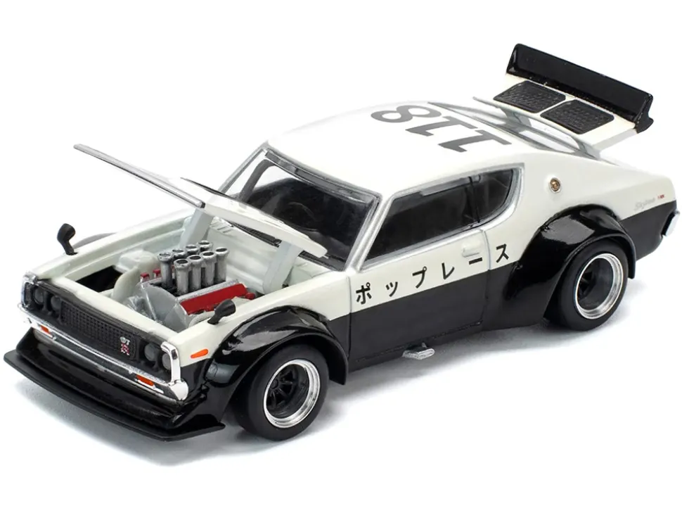 Skyline KPGC110 "Kenmeri" RHD (Right Hand Drive) "Japan National Police Agency Livery" Black and White 1/64 Diecast Model Car by Pop Race