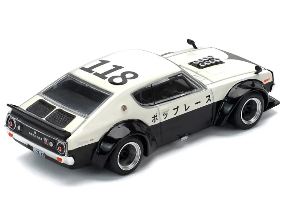 Skyline KPGC110 "Kenmeri" RHD (Right Hand Drive) "Japan National Police Agency Livery" Black and White 1/64 Diecast Model Car by Pop Race