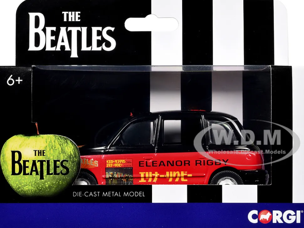 The Beatles London Taxi RHD (Right Hand Drive) "Eleanor Rigby - Yellow Submarine" Black and Red with Graphics Diecast Model Car by Corgi