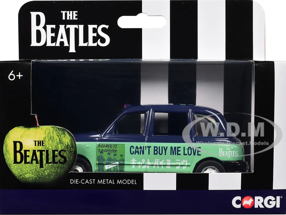 The Beatles London Taxi RHD (Right Hand Drive) "Can't Buy Me Love" Blue and Green with Graphics Diecast Model Car by Corgi