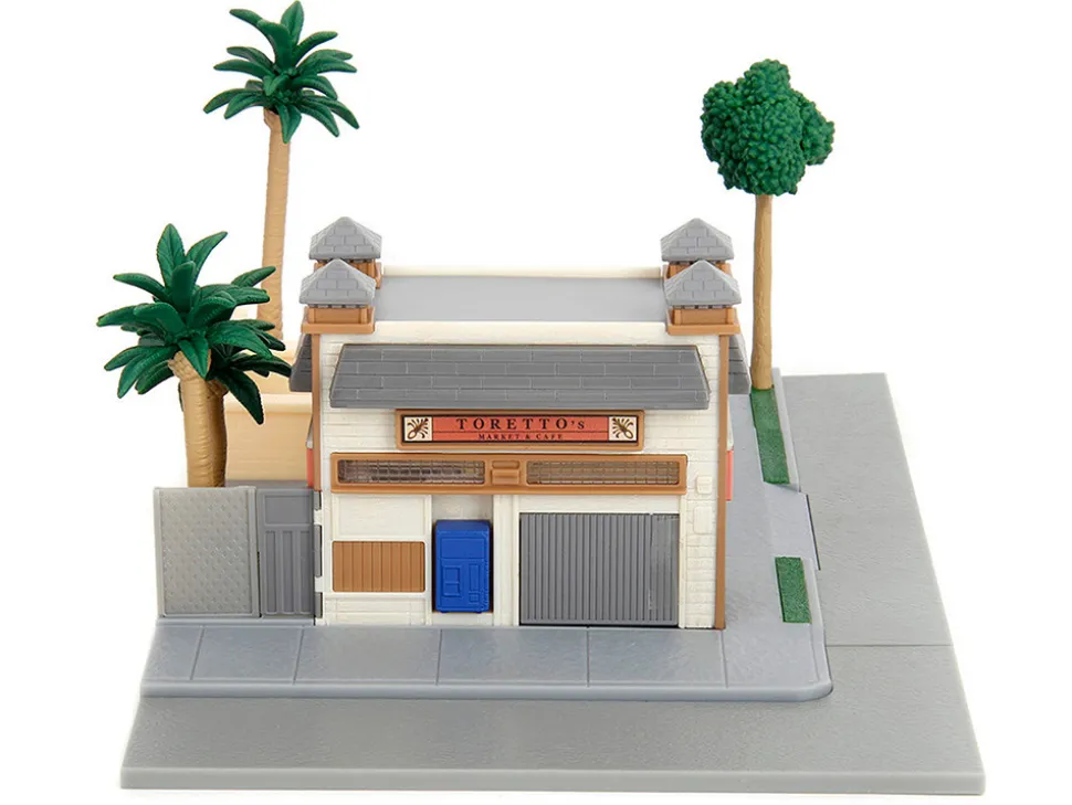 Toretto Cafe Diorama with Mitsubishi Eclipse Green and Ford F-150 SVT Lightning Red "Fast and Furious" "Nano Scene" Series Model by Jada