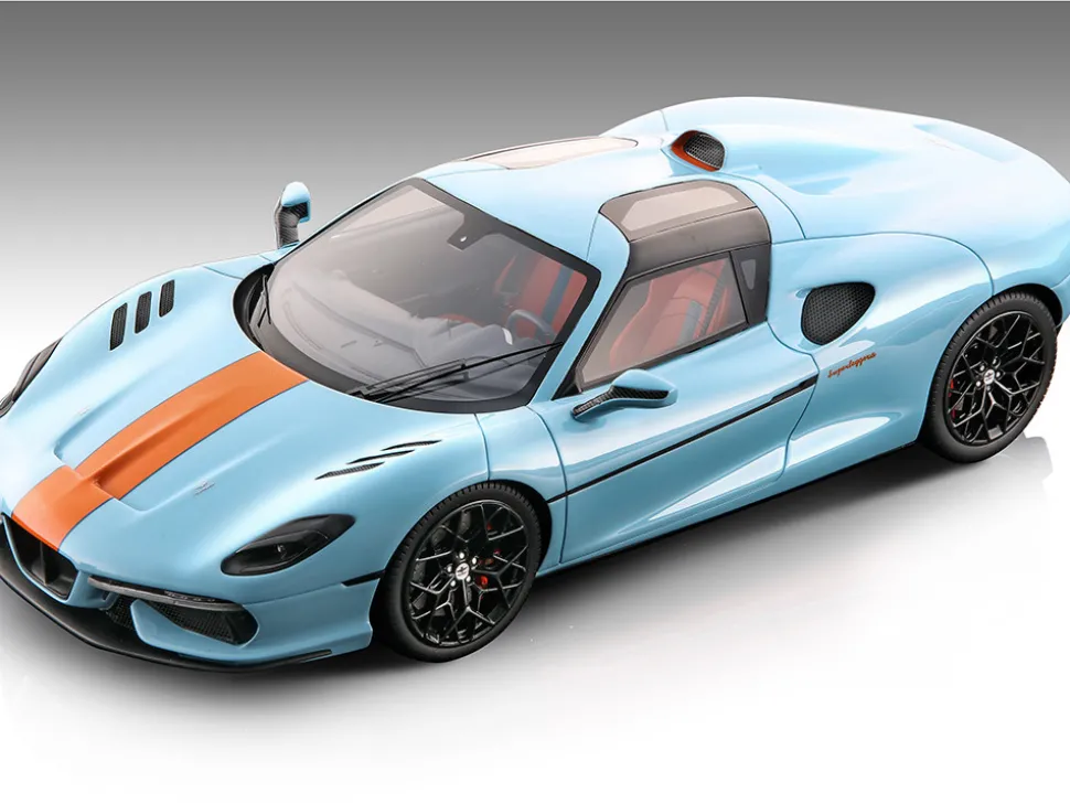 2021 Touring Superleggera Arese RH95 Light Blue with Orange Stripes Gulf Livery Mythos Series Limited Edition to 65 pieces Worldwide 1/18 Model Car Tecnomodel TM18-268C