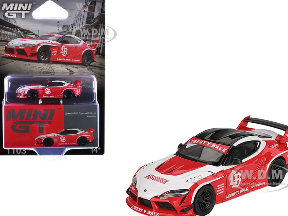 Toyota GR Supra "LB-Works" Red with White Stripes and Black Top Limited Edition 1/64 Diecast Model Car by Mini GT