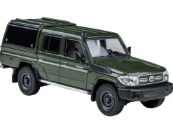 2014 Toyota Land Cruiser LC 79 with Camper Shell Military Green 1/64 Diecast Model Car by Paragon Models
