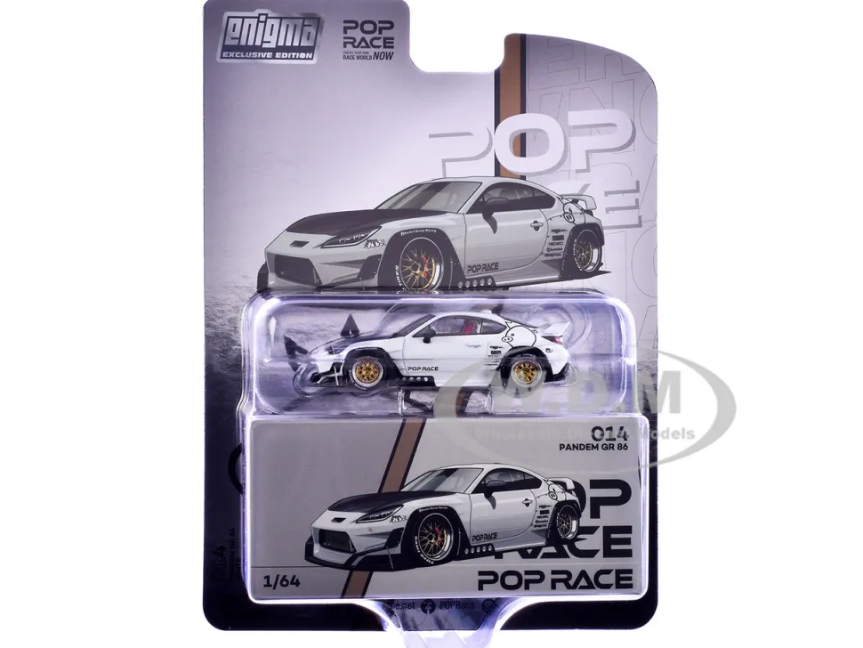 Toyota Pandem GR86 White with Carbon Hood "Enigma Exclusive Edition" 1/64 Diecast Model Car by Pop Race