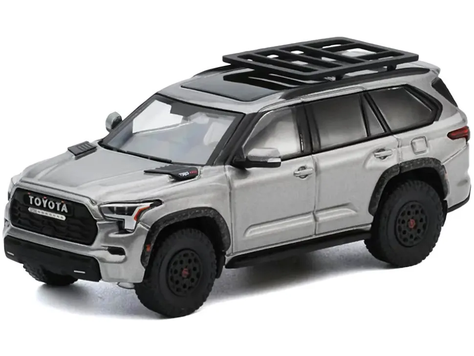 Toyota Sequoia TRD PRO Silver Metallic with Roof Rack 1/64 Diecast Model Car by GCD