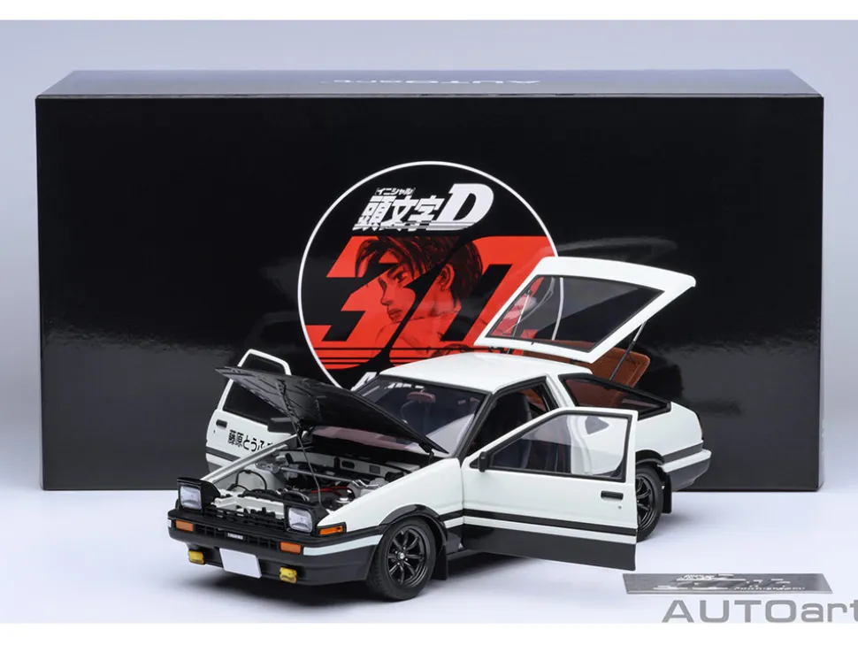 Toyota Sprinter Trueno (AE86) RHD (Right Hand Drive) "Project D Final Version" White with Carbon Hood "Initial D" (1995-2013) TV Series "30th Anniversary" 1/18 Model Car by Autoart