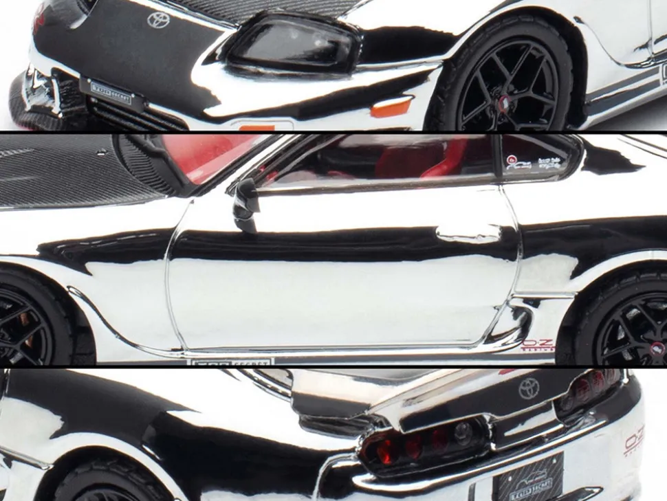 Toyota Supra (A80) "Top Secret" GT300 RHD (Right Hand Drive) Chrome with Carbon Hood and Red Interior "Tokyo Auto Salon 2026 Event Exclusive" 1/64 Diecast Model Car by Inno Models