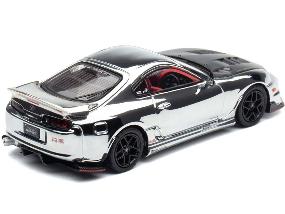 Toyota Supra (A80) "Top Secret" GT300 RHD (Right Hand Drive) Chrome with Carbon Hood and Red Interior "Tokyo Auto Salon 2026 Event Exclusive" 1/64 Diecast Model Car by Inno Models