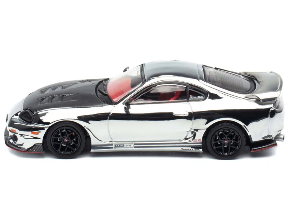 Toyota Supra (A80) "Top Secret" GT300 RHD (Right Hand Drive) Chrome with Carbon Hood and Red Interior "Tokyo Auto Salon 2026 Event Exclusive" 1/64 Diecast Model Car by Inno Models