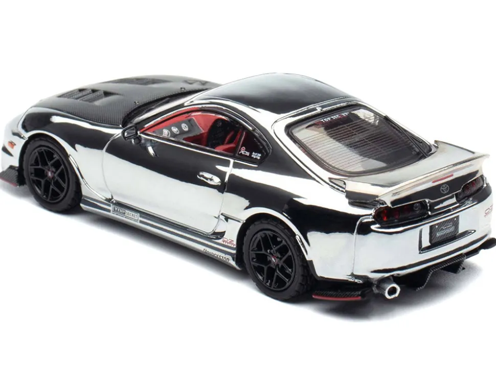 Toyota Supra (A80) "Top Secret" GT300 RHD (Right Hand Drive) Chrome with Carbon Hood and Red Interior "Tokyo Auto Salon 2026 Event Exclusive" 1/64 Diecast Model Car by Inno Models