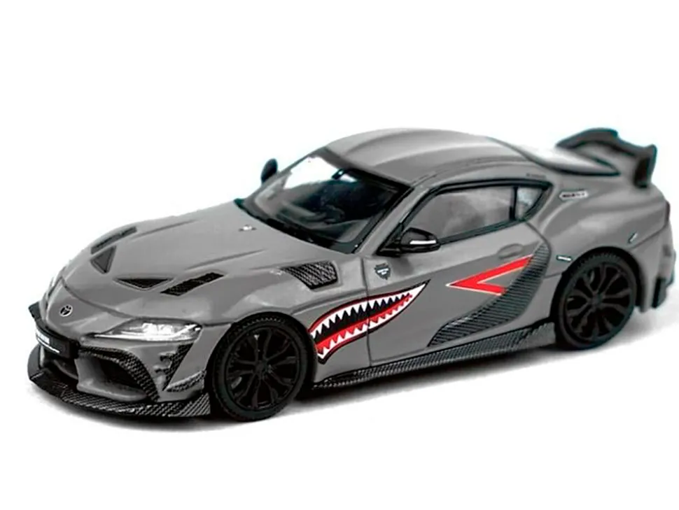 Toyota Supra "DarwinPro 66G NWB" Gray Metallic with Shark Mouth Graphics 1/64 Diecast Model Car by Pop Race