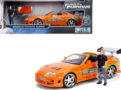 Toyota Supra Metallic Orange Brian Diecast Figure Fast & Furious Movie 1/24 Diecast Model Car Jada 30738