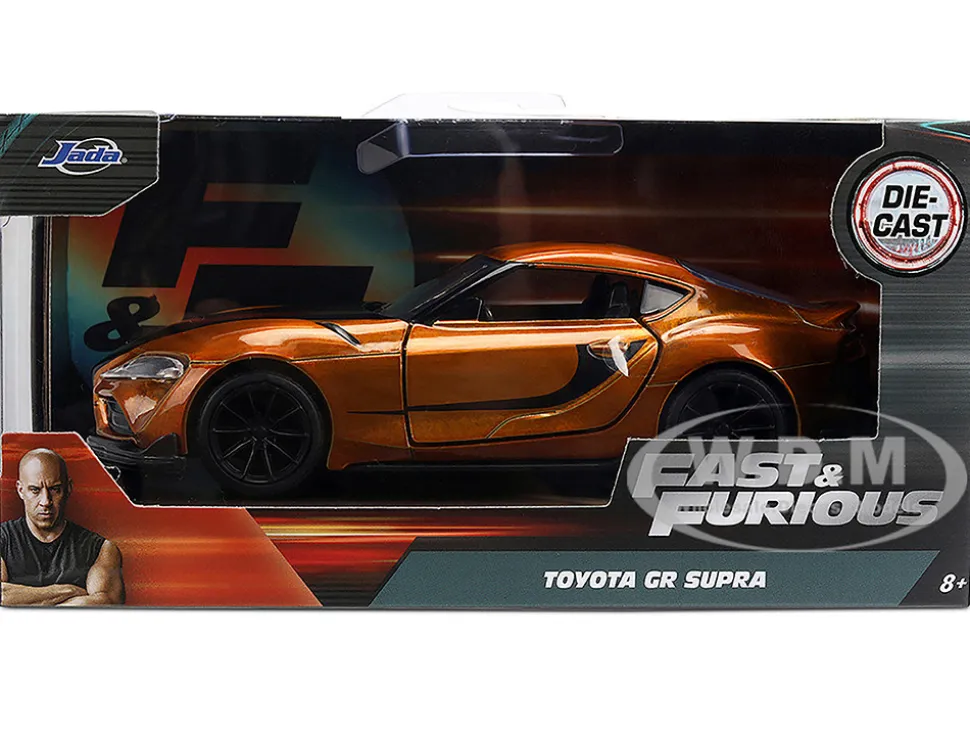 2020 Toyota Supra Orange Metallic with Black Stripes "F9" (2021) Movie "Fast & Furious" Series 1/32 Diecast Model Car by Jada