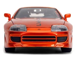 1995 Toyota Supra Orange Metallic with Graphics and Chainsaw Man Diecast Figure