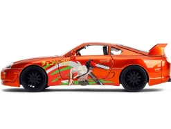 1995 Toyota Supra Orange Metallic with Graphics and Chainsaw Man Diecast Figure