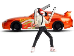 1995 Toyota Supra Orange Metallic with Graphics and Chainsaw Man Diecast Figure