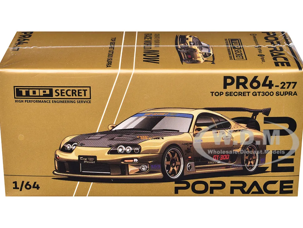 Toyota Supra "Top Secret" GT300 RHD (Right Hand Drive) Gold Metallic with Carbon Hood 1/64 Diecast Model Car by Pop Race