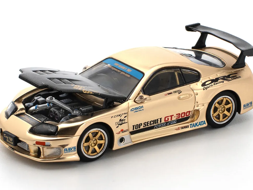 Toyota Supra "Top Secret" GT300 RHD (Right Hand Drive) Gold Metallic with Carbon Hood 1/64 Diecast Model Car by Pop Race