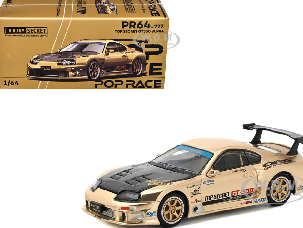 Toyota Supra "Top Secret" GT300 RHD (Right Hand Drive) Gold Metallic with Carbon Hood 1/64 Diecast Model Car by Pop Race