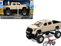 Toyota Tundra Pro Pickup Truck Tan and Honda CR250R Motorcycle Red and White