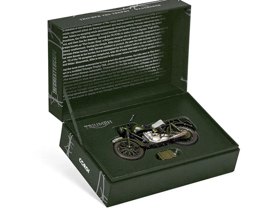 Triumph TR6 Trophy Motorcycle Dark Green Weathered The Great Escape 1963 Movie Diecast Model Corgi CC08501