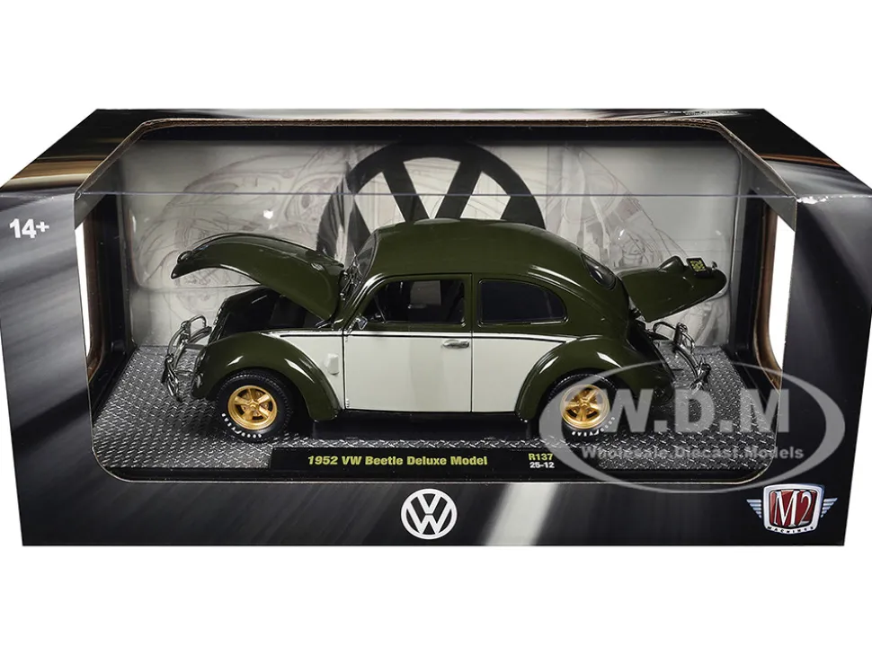 1952 Volkswagen Beetle Deluxe Model Dark Green with Beige Sides Limited Edition to 5250 pieces Worldwide 1/24 Diecast Model Car by M2 Machines