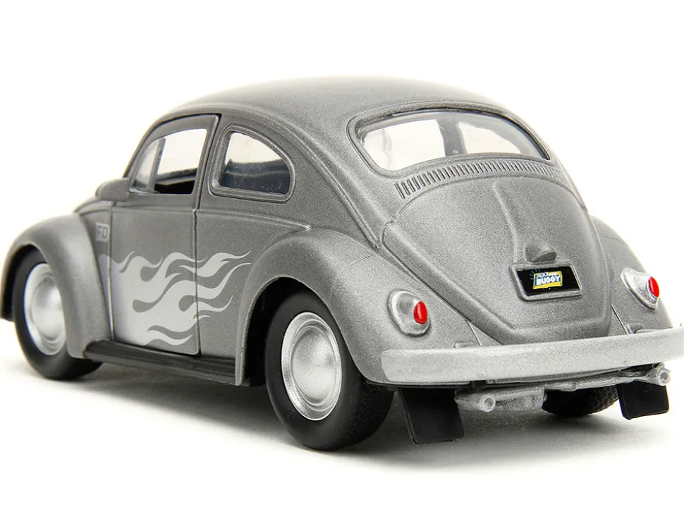 1959 Volkswagen Beetle Gray Metallic with Silver Flames and Boxing Gloves Accessory Punch Buggy Series 1/32 Diecast Model Car Jada JA34235