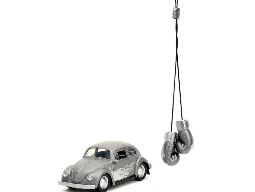 1959 Volkswagen Beetle Gray Metallic with Silver Flames and Boxing Gloves Accessory Punch Buggy Series 1/32 Diecast Model Car Jada JA34235