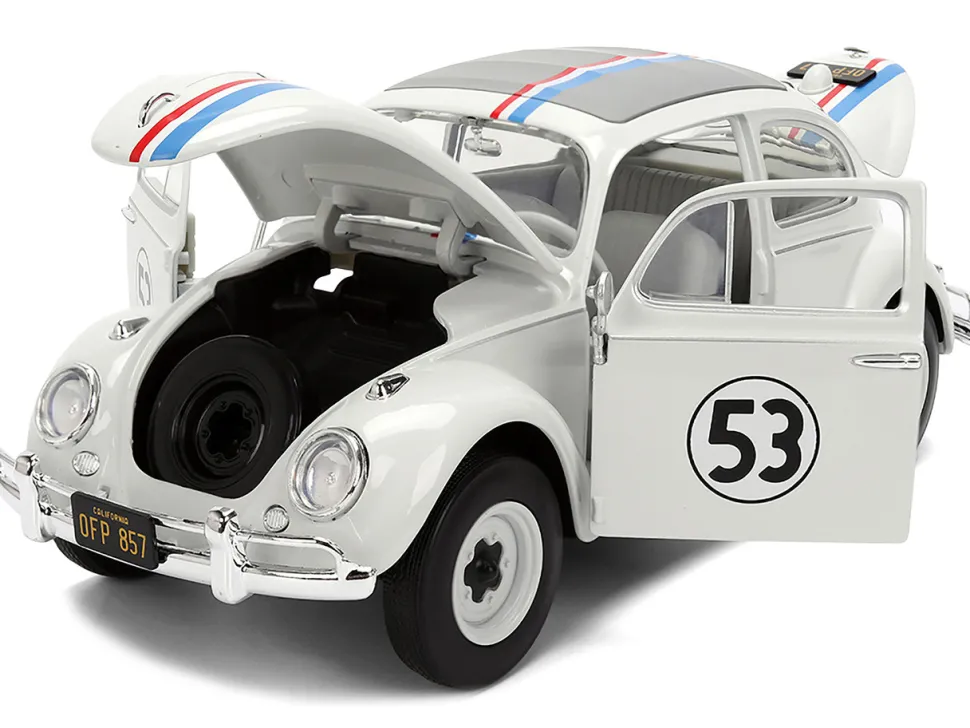 Volkswagen Beetle #53 "Herbie" White with Stripes "The Love Bug" (1968) Movie with Extra Wheels 1/24 Diecast Model Car by Jada