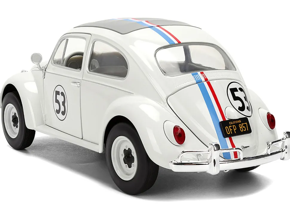 Volkswagen Beetle #53 "Herbie" White with Stripes "The Love Bug" (1968) Movie with Extra Wheels 1/24 Diecast Model Car by Jada
