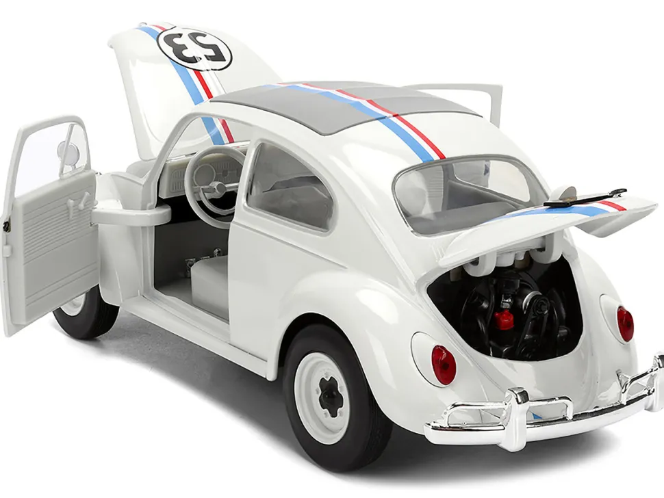 Volkswagen Beetle #53 "Herbie" White with Stripes "The Love Bug" (1968) Movie with Extra Wheels 1/24 Diecast Model Car by Jada