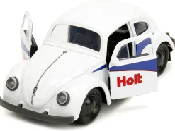 1959 Volkswagen Beetle Holt White with Blue Graphics and Boxing Gloves Accessory Punch Buggy Series 1/32 Diecast Model Car Jada 34237