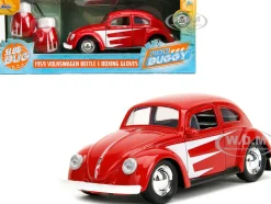 1959 Volkswagen Beetle Red with White Graphics and Boxing Gloves Accessory Punch Buggy Series 1/32 Diecast Model Car Jada 34236