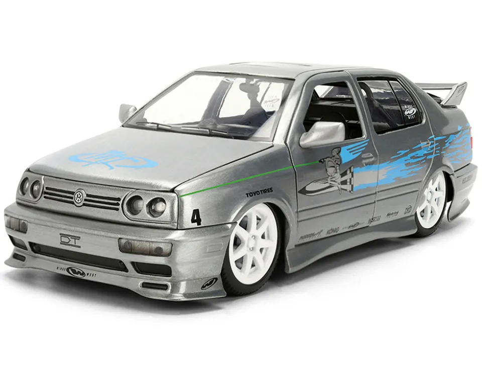 Volkswagen Jetta Raw Metal Color Brush Finish "The Fast and the Furious" (2001) Movie "25 Years of Fast & Furious" Series 1/24 Diecast Model Car by Jada