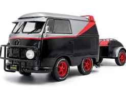 2024 Volkswagen Kool Kombi Sport Van with Trailer Black and Silver with Red Stripe 1/18 Diecast Model Car by Solido