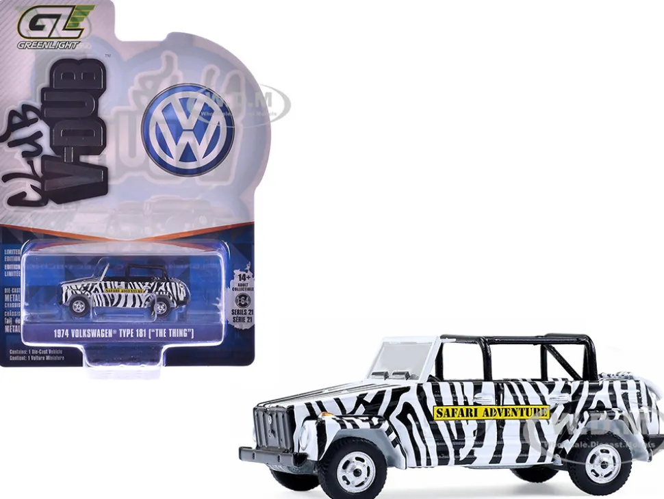 1974 Volkswagen Thing (Type 181) "Safari Adventure" Black and White Zebra Stripes "Club Vee-Dub" Series 21 1/64 Diecast Model Car by Greenlight