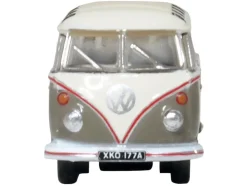 Volkswagen T1 Samba Bus Mouse Grey and Pearl White with Red Stripes 1/148 (N) Scale Diecast Model Car by Oxford Diecast