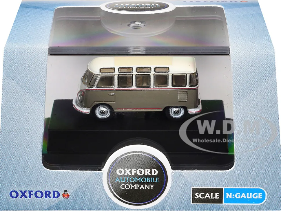 Volkswagen T1 Samba Bus Mouse Grey and Pearl White with Red Stripes 1/148 (N) Scale Diecast Model Car by Oxford Diecast