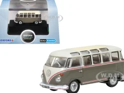 Volkswagen T1 Samba Bus Mouse Grey and Pearl White with Red Stripes 1/148 (N) Scale Diecast Model Car by Oxford Diecast