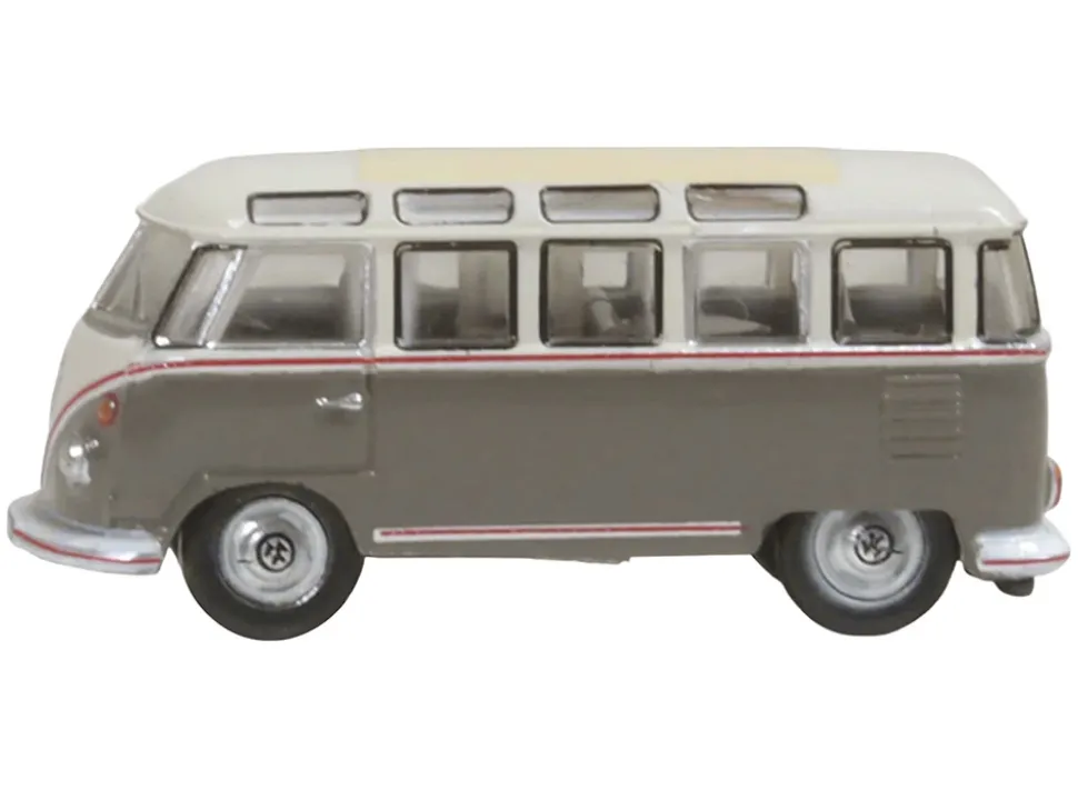 Volkswagen T1 Samba Bus Mouse Grey and Pearl White with Red Stripes 1/148 (N) Scale Diecast Model Car by Oxford Diecast